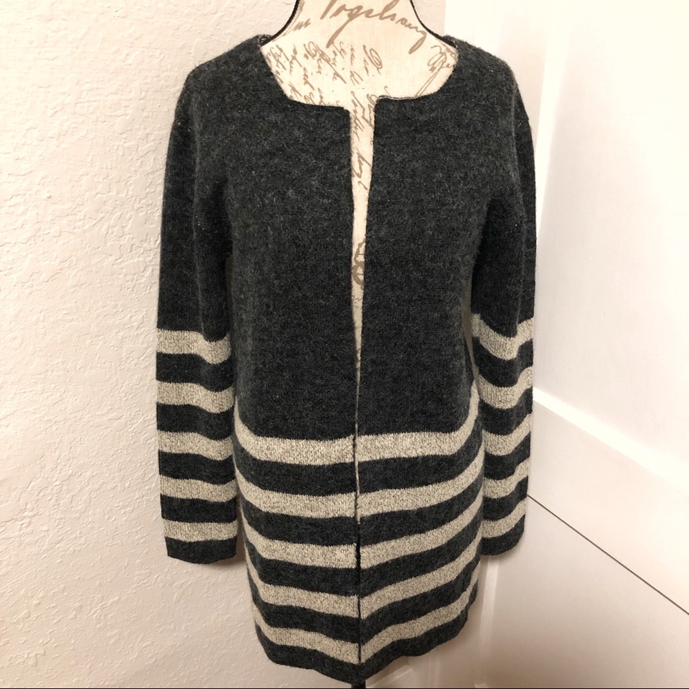 Coin 1804 Border Stripe Open Front Cardigan Sweater